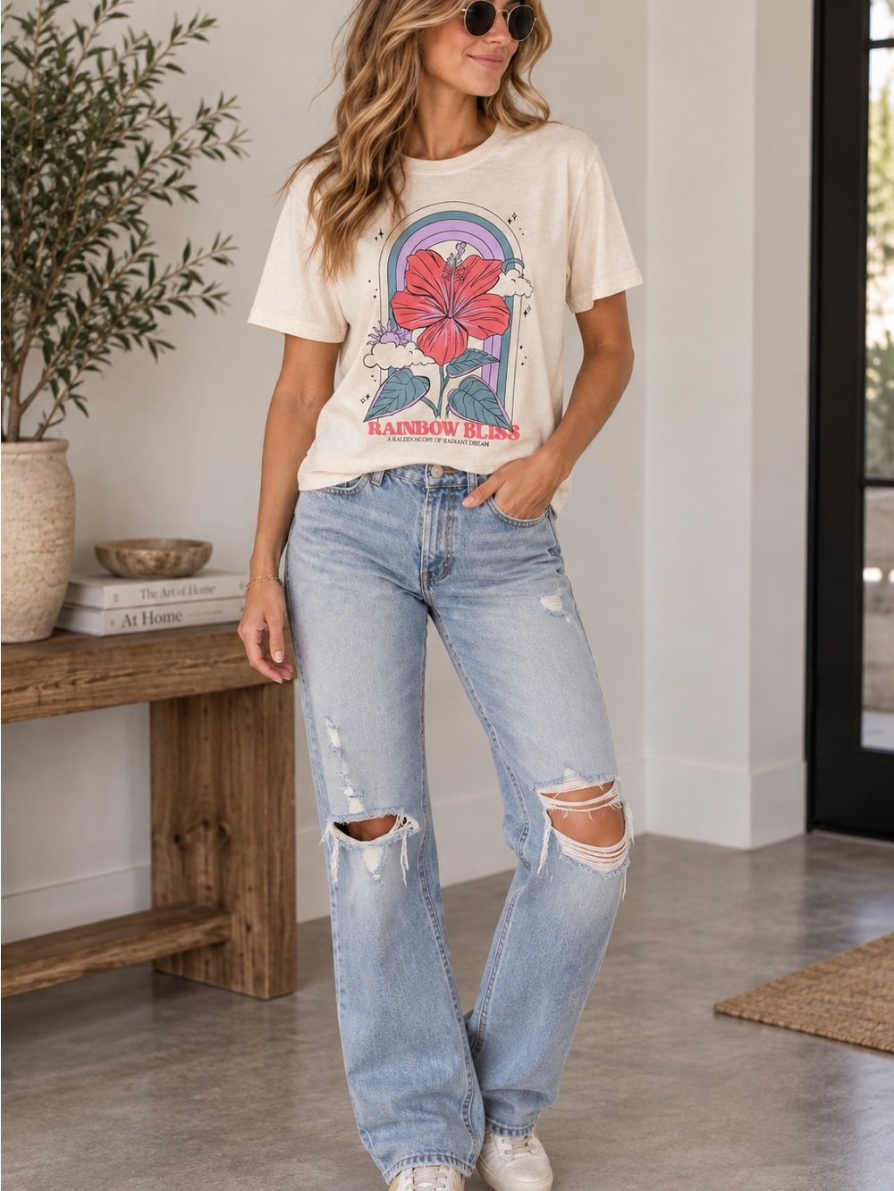 NWT Women’s Cream Graphic Boxy Tee